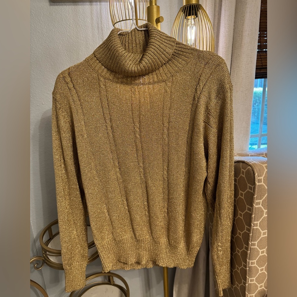 Evan Picone Metallic Gold Turtleneck Sweater